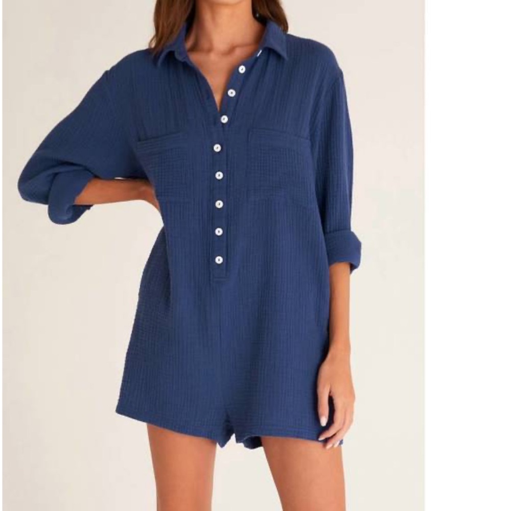 NWT Z Supply Maven Gauze Romper in Dark Indigo Size Small - Picture 2 of 13